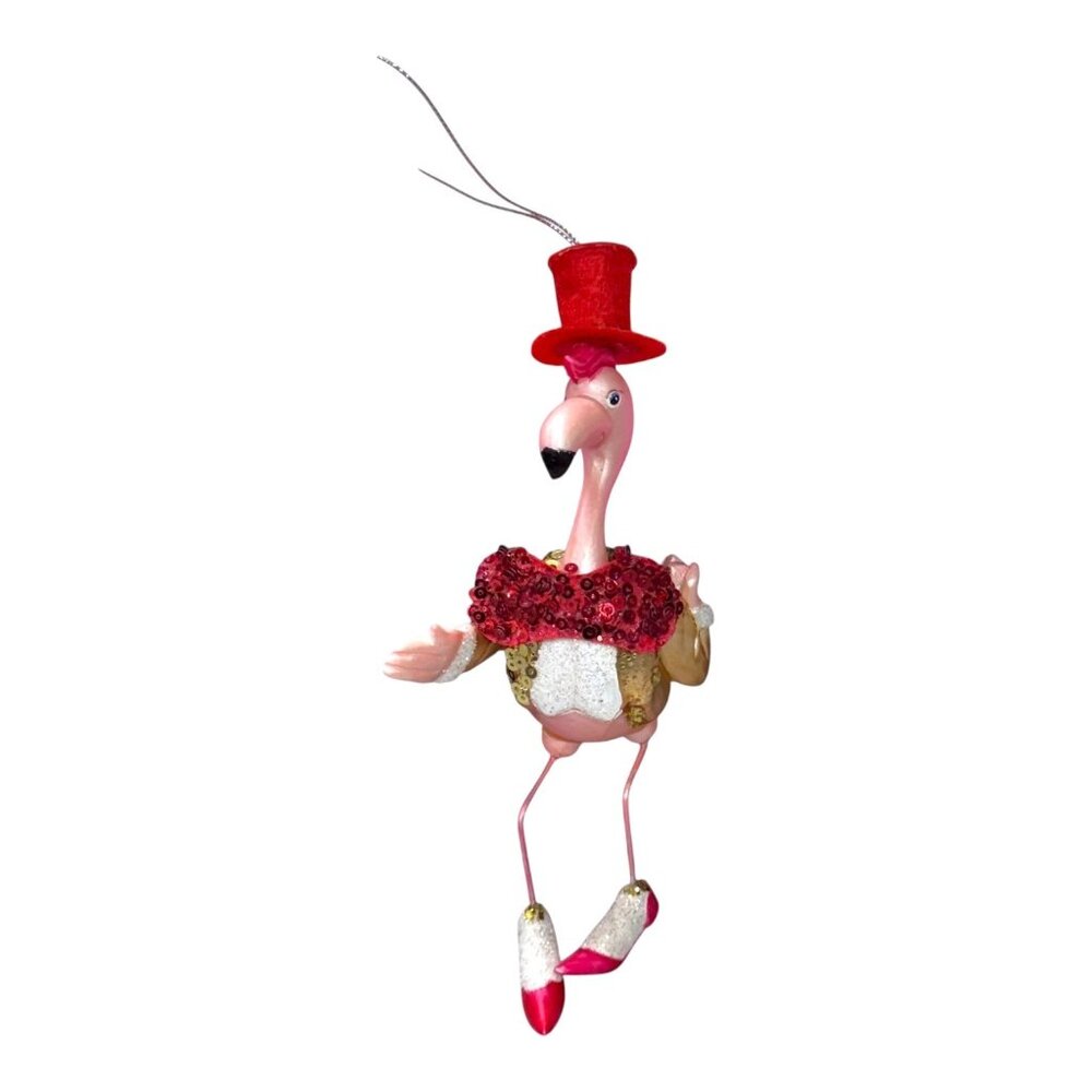 Vintage Dancing With Stars Fred Astaire Liberace Pink Flamingo Ornament Glitter